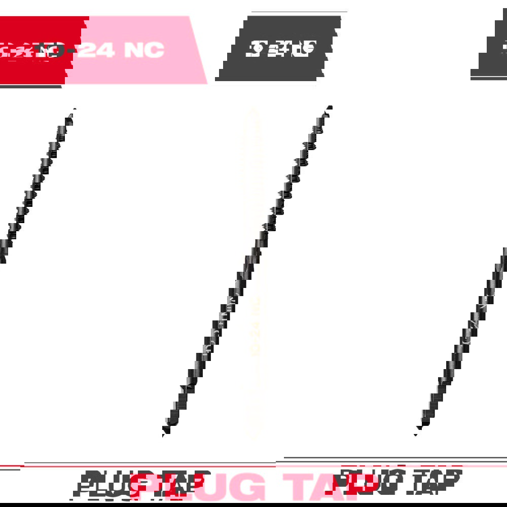 Straight Flute Taps; Tap Type: Straight Flute ; Thread Size (Inch): #10-24 (UNC) ; Thread Standard: UNC ; Chamfer: Plug ; Material: High-Carbon Steel ; Coating/Finish: Black Oxide